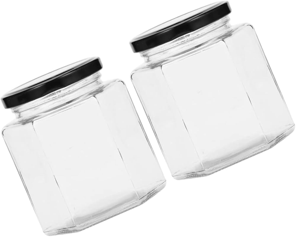 ガラス 六角瓶 小 2個セット 保存容器 保存瓶 食品の収納にも ② Amazon｜PHENOFICE 2個 六角ガラス瓶 空の六角瓶 六角形の蜂蜜の瓶